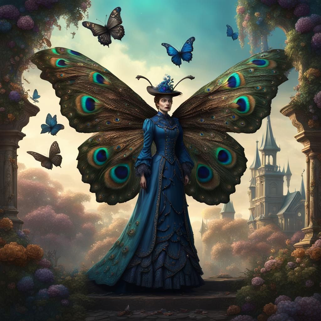 Victorian Butterfly Peacock Witch: Fantasy Concept Art