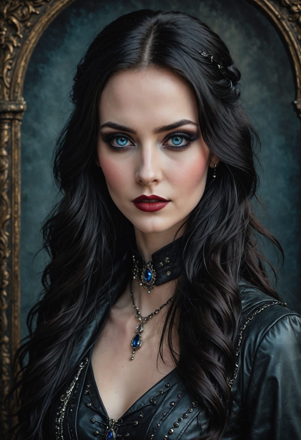Hyperrealistic Gothic Princess Portrait in Leather and Lace