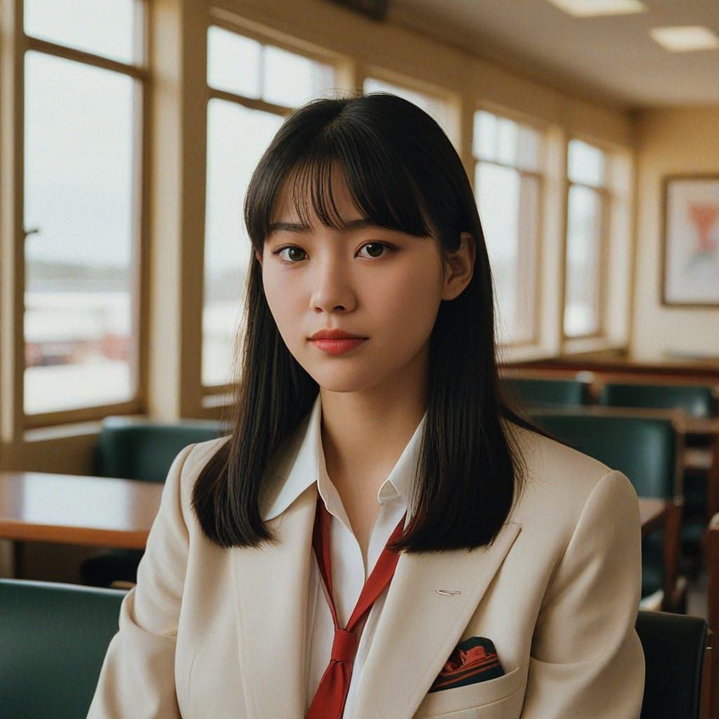 Retro Chic School Girl in Waiting Room