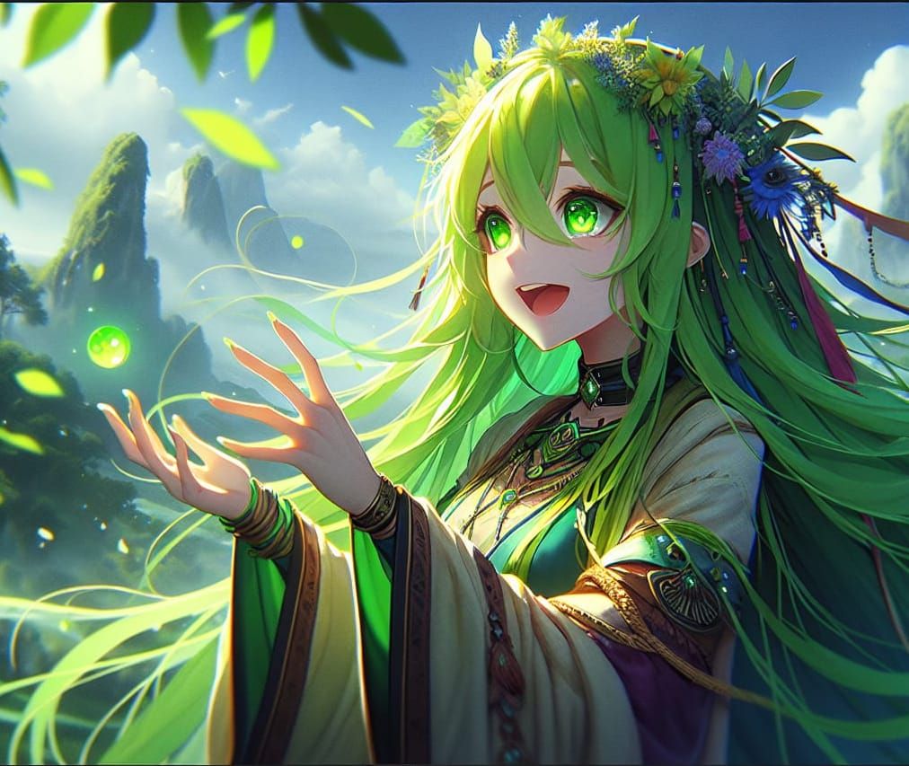 Anime Girl Holds Solifugae in Fantasy Landscape