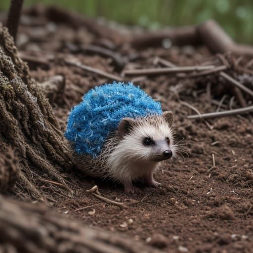 Surreal Steel Wool Hedgehog in a Forest Glade