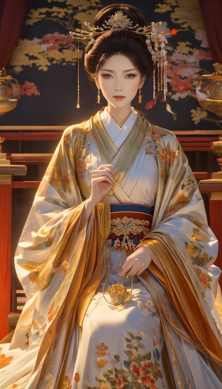 Beautiful Japanese Empress in Traditional Dress