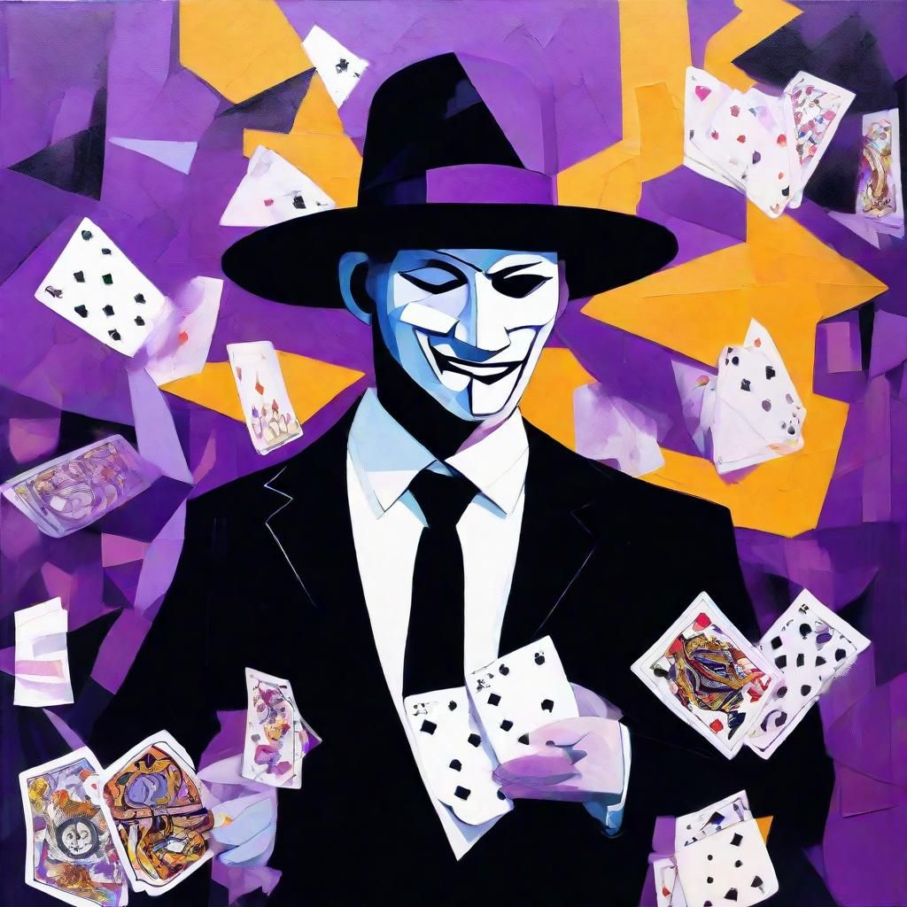 Cubist Man with Comedy Mask and Swords