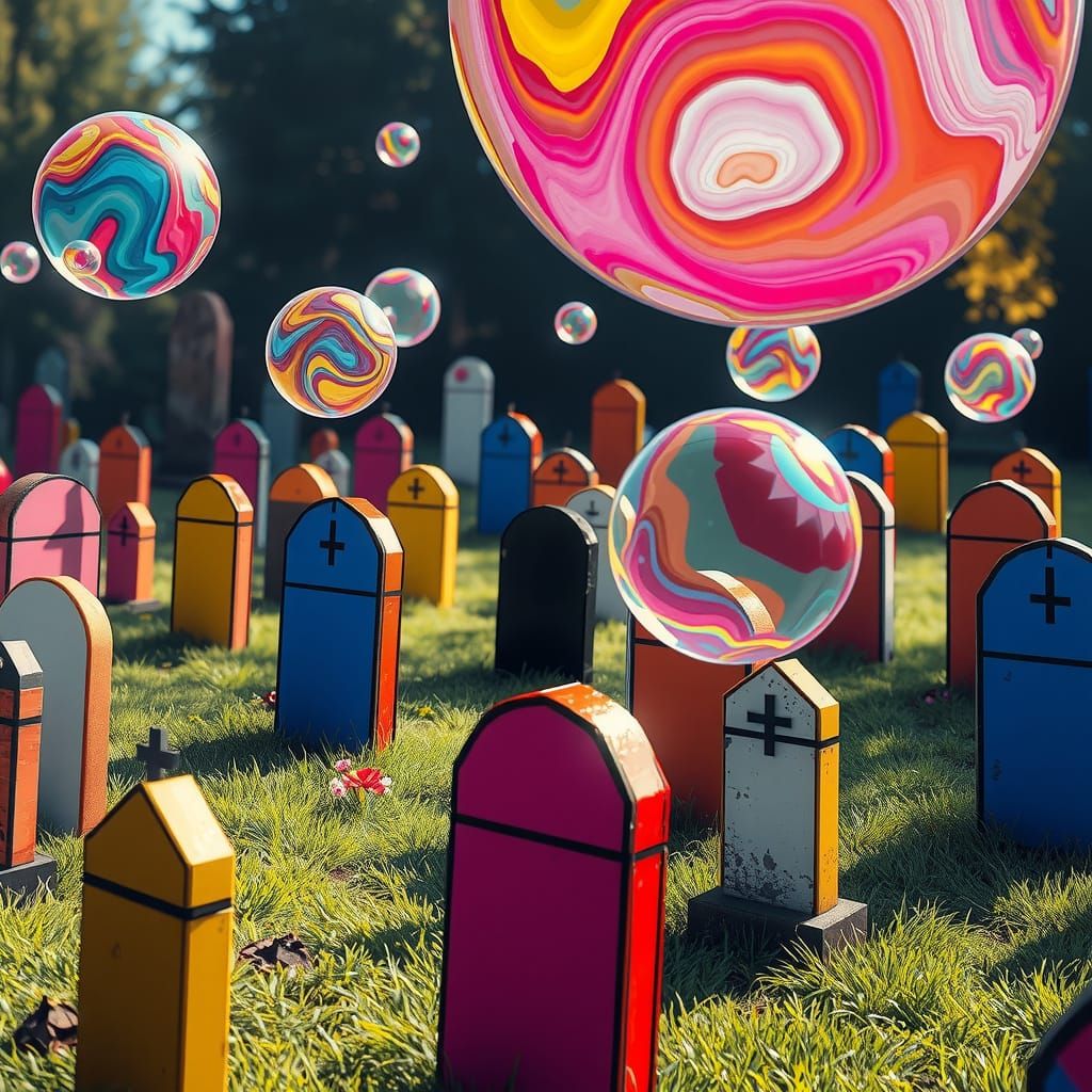 Soap bubbles over graveyard