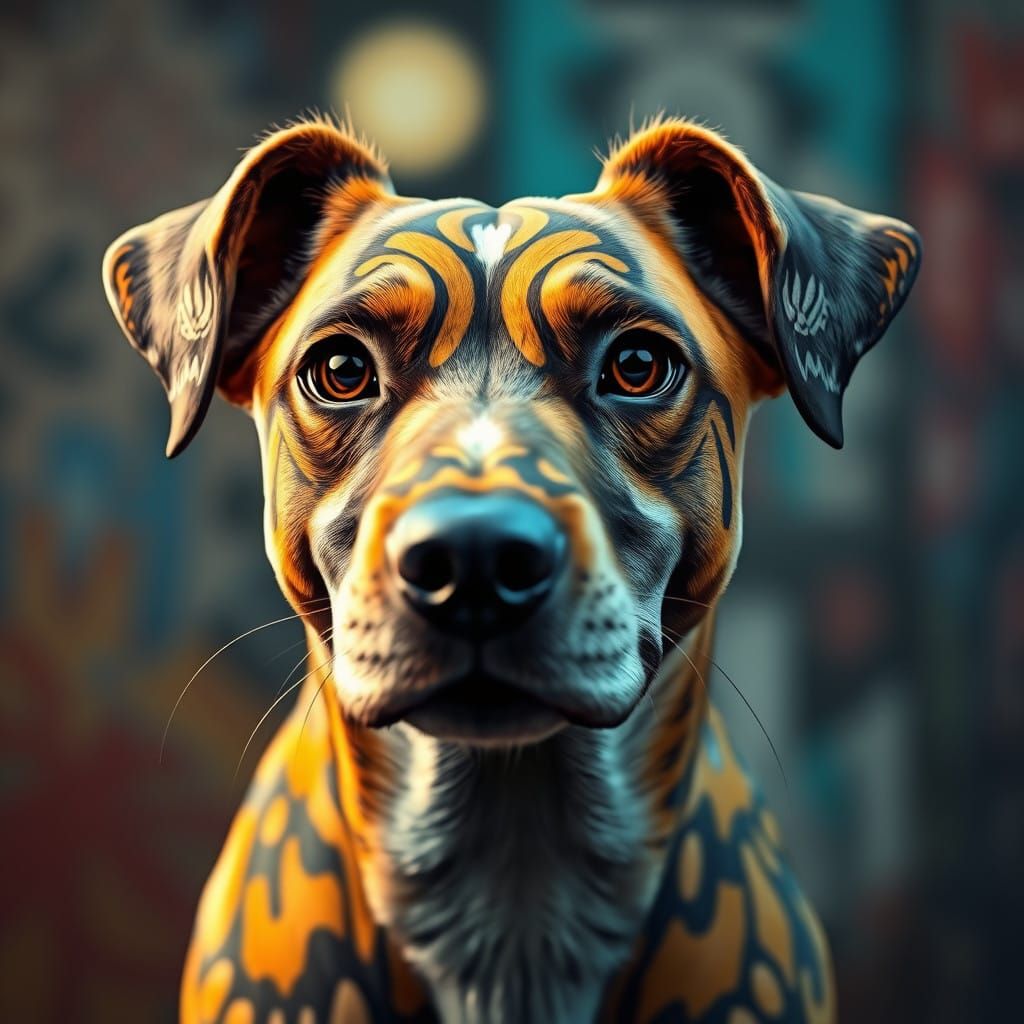 Graffiti-Inspired Dog Portrait in Triadic Colors