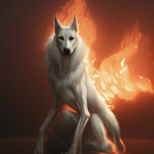 Doberman Wolf in Rose Gold Flames: Dark Fantasy