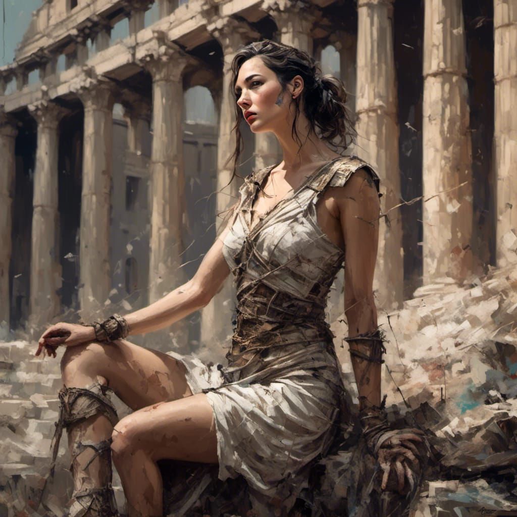 Fantasy Roman Tunic Pinup in Coliseum Setting