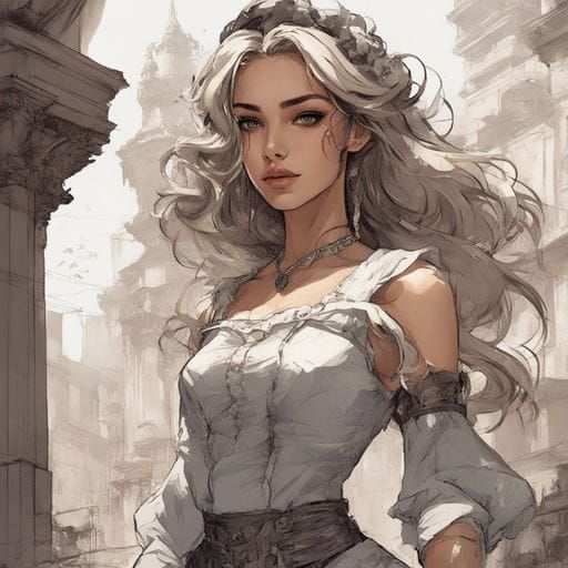 Beautiful Latina Maid Portrait in Ink Splash Art