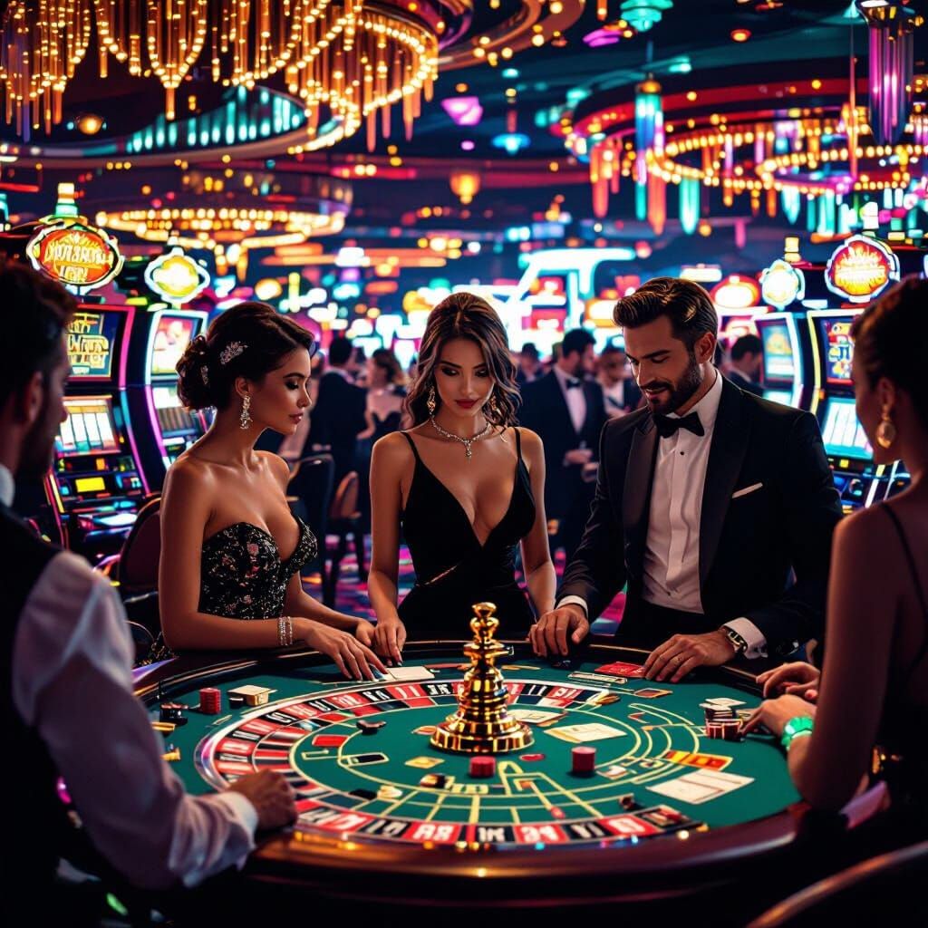 Futuristic Casino Scene in Retro-Futuristic Style