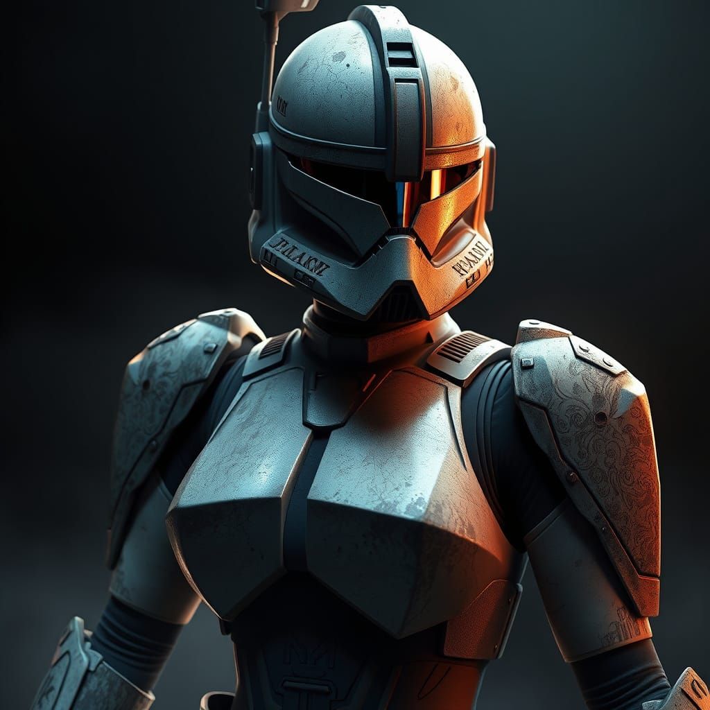 Cyberpunk Clone Trooper Hero in Dark, Atmospheric Environ