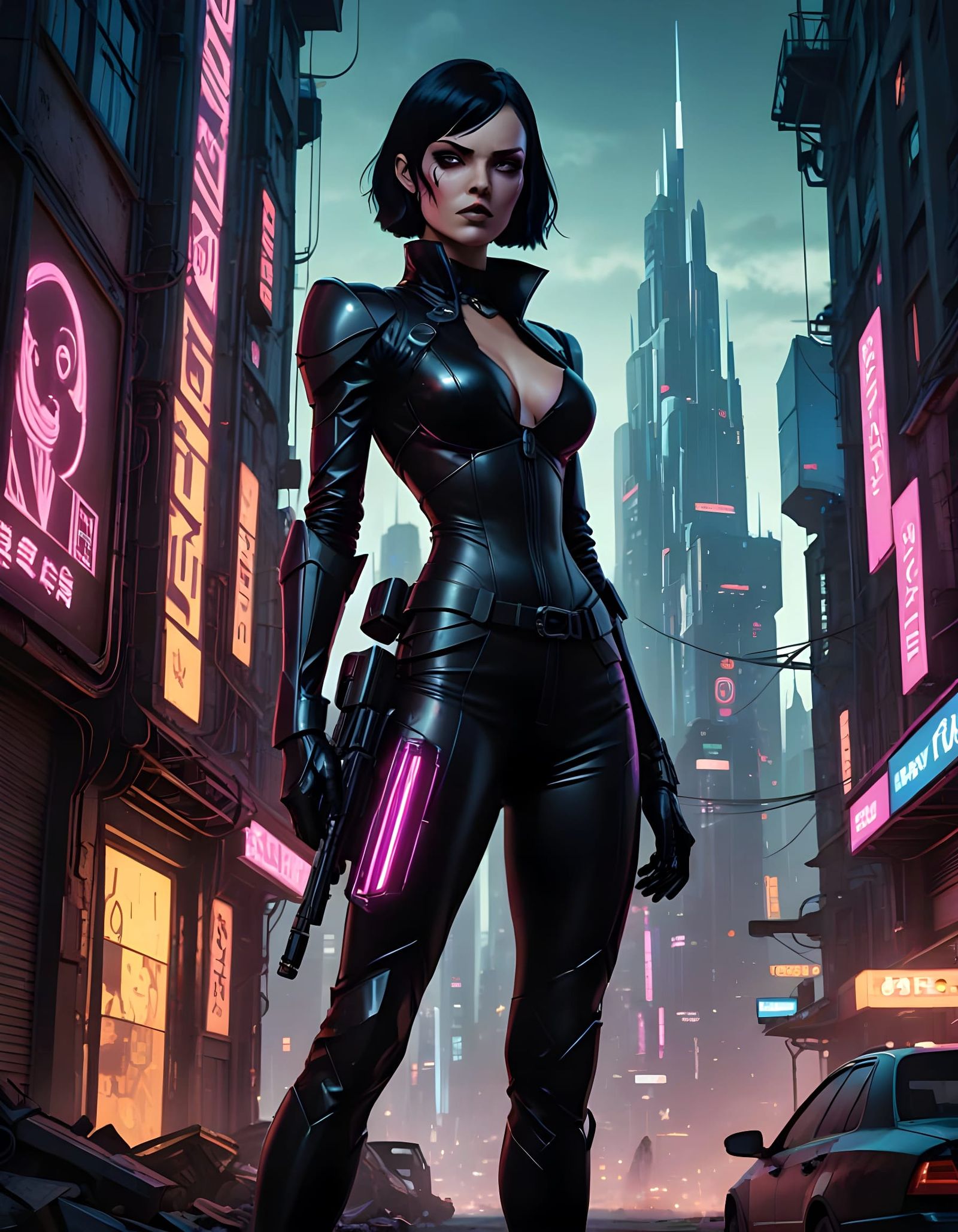 Magenta-Eyed Secret Agent in Dystopian Futurism