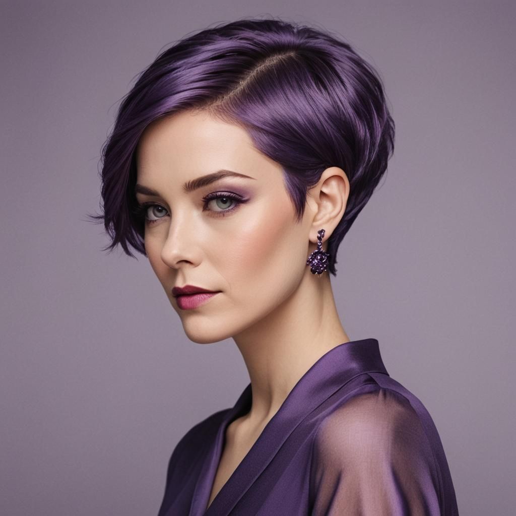 Elegant Woman with Short Purple Hair