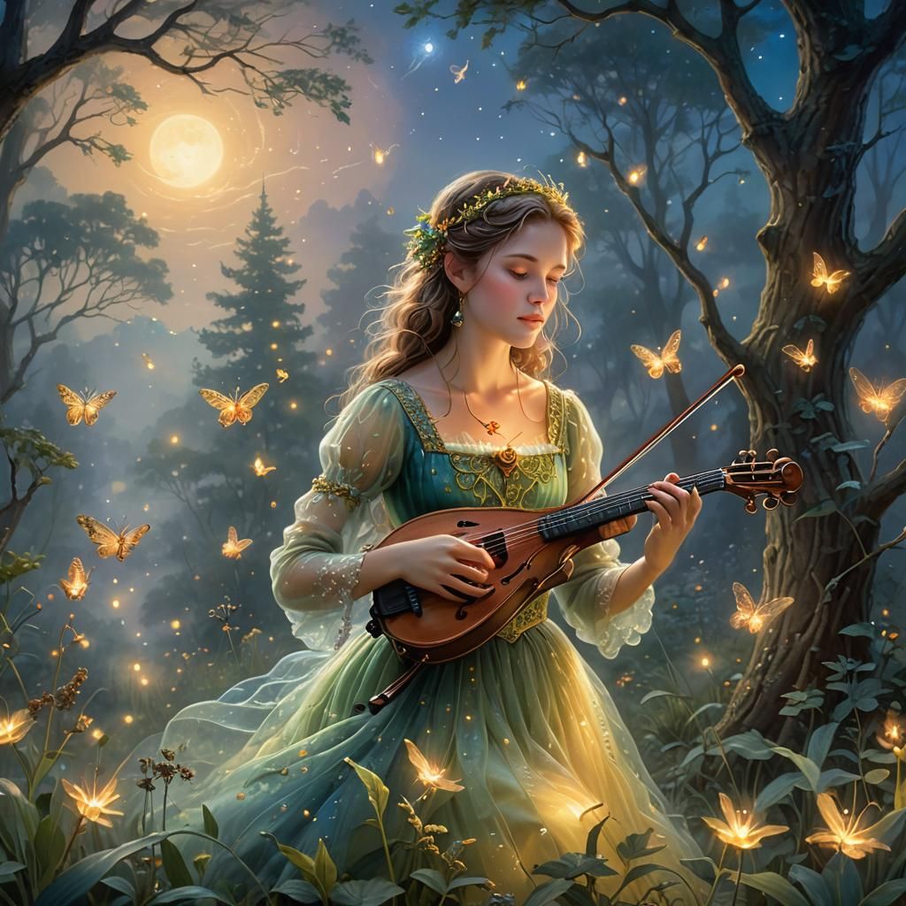 Grasshopper's Moonlight Serenade: Ethereal Fantasy Landscape