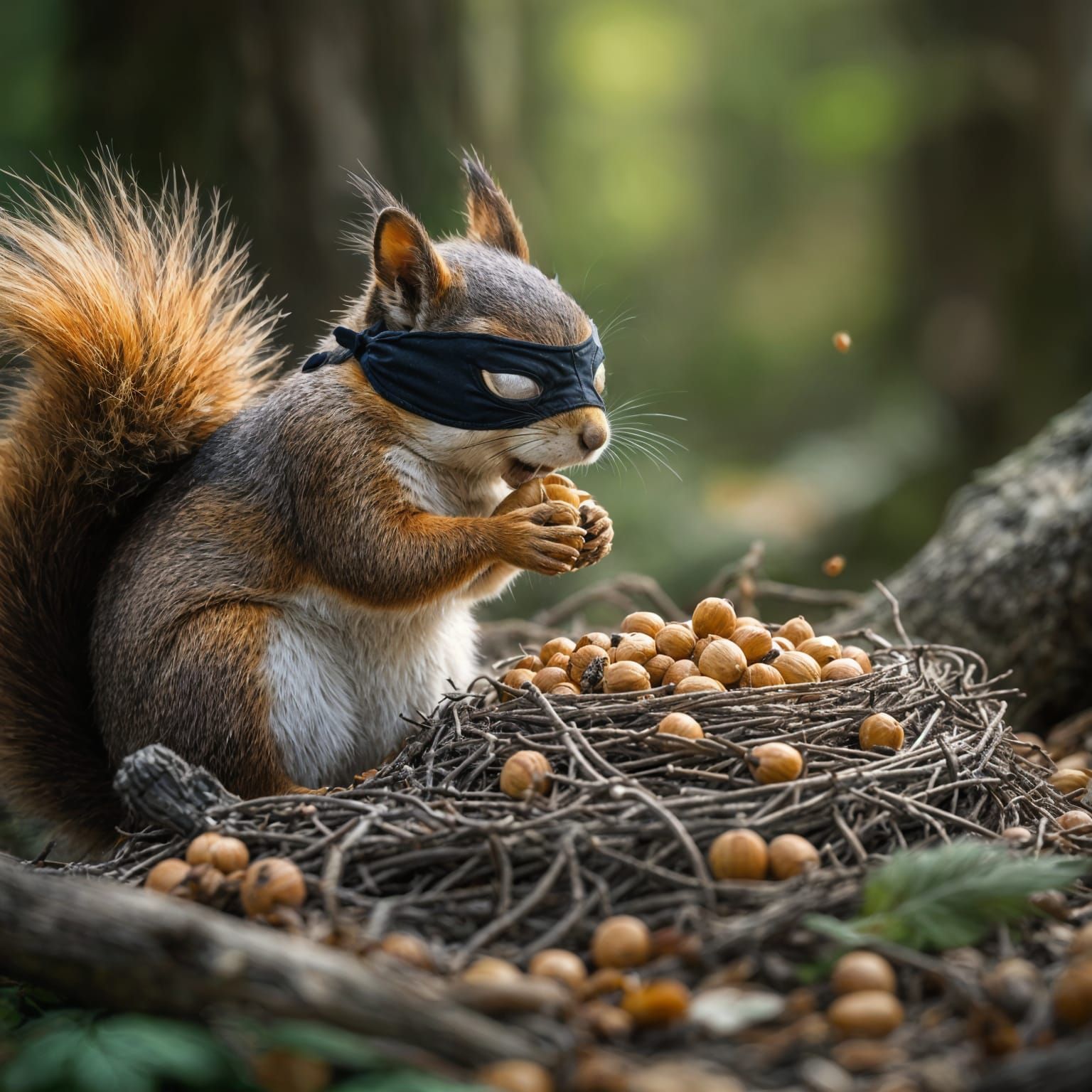 Masked Squirrel Steals Acorns from Sleeping Squirrel