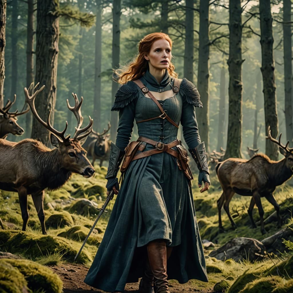 Jessica Chastain as Huntress in Medieval Forest