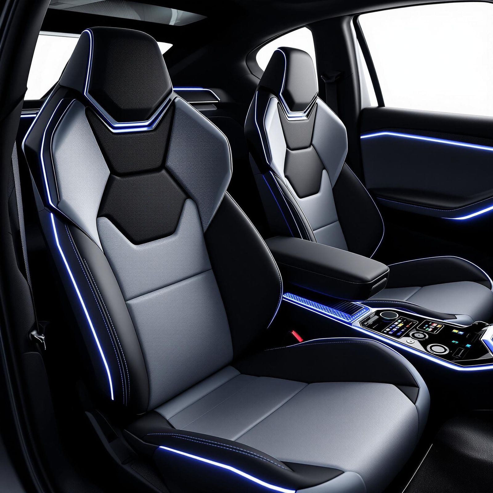 Futuristic Car Interior with Sculpted Bucket Seats