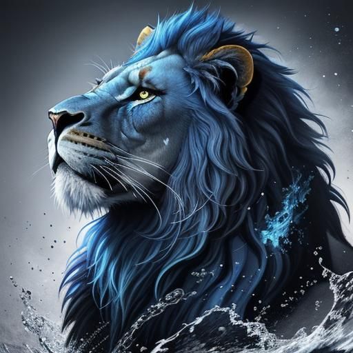 Hyperrealistic Blue Lion in Splash Art Style