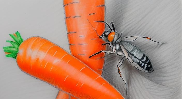 Macro Oil Pastel Drawing: Carrot and Thrips