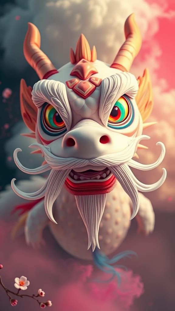 Cute Chinese Dragon with Rainbow Eyes in Digital Art