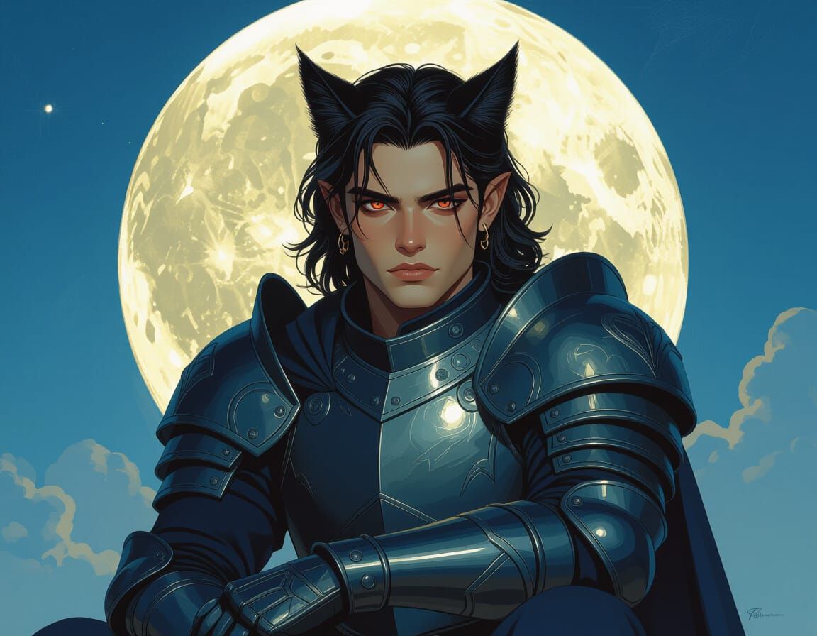 Samurai Cat Under Moonlight: Hyperrealistic Digital Art