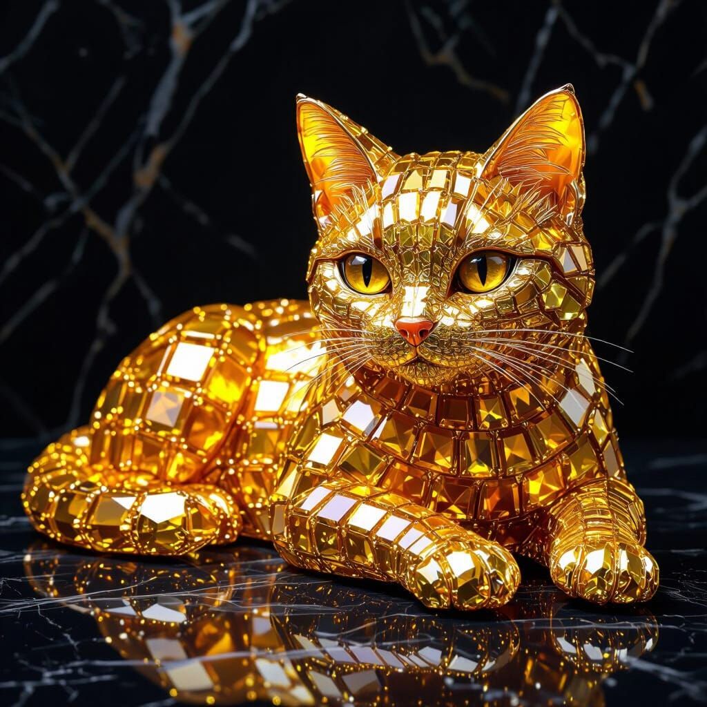 Topaz Cat Sculpture: Hyperdetailed Gemstone Art
