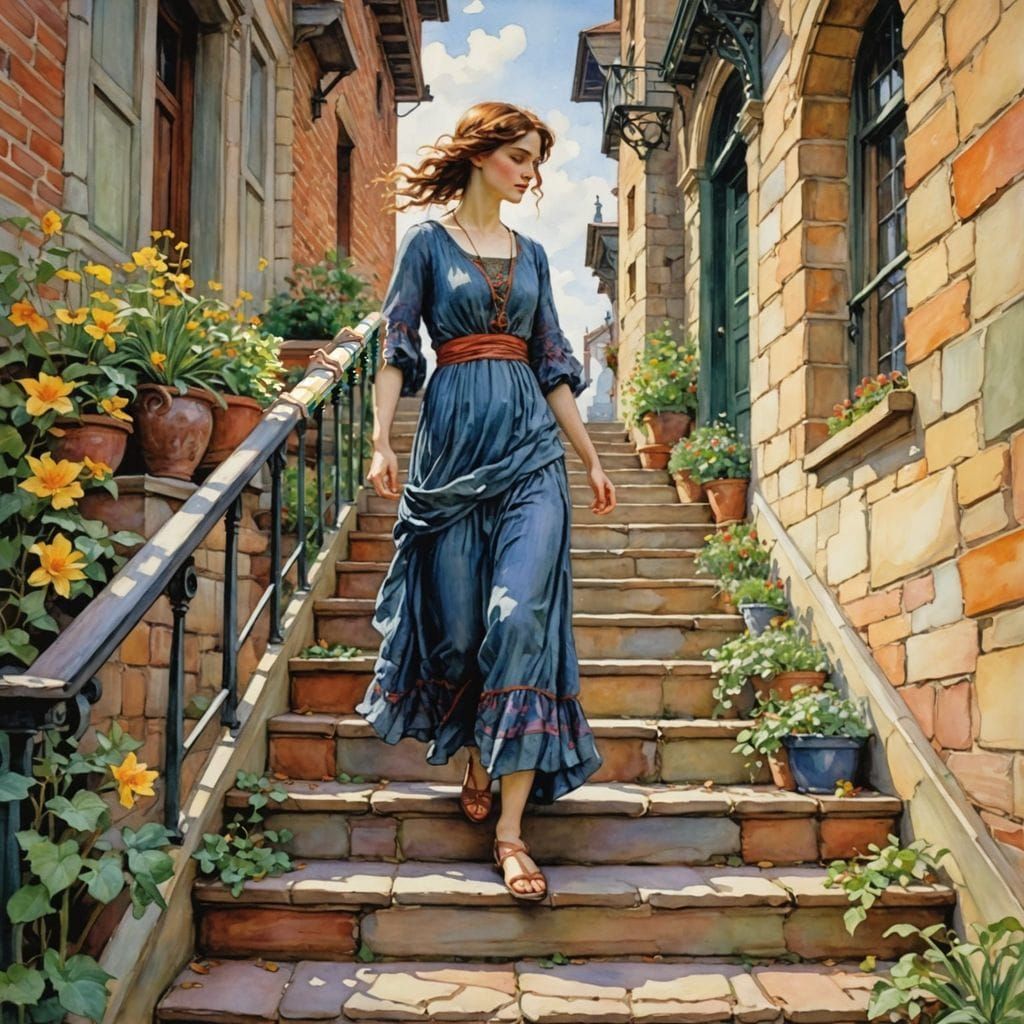 A Dreamy Watercolor of a Woman Amidst Vibrant Blooms