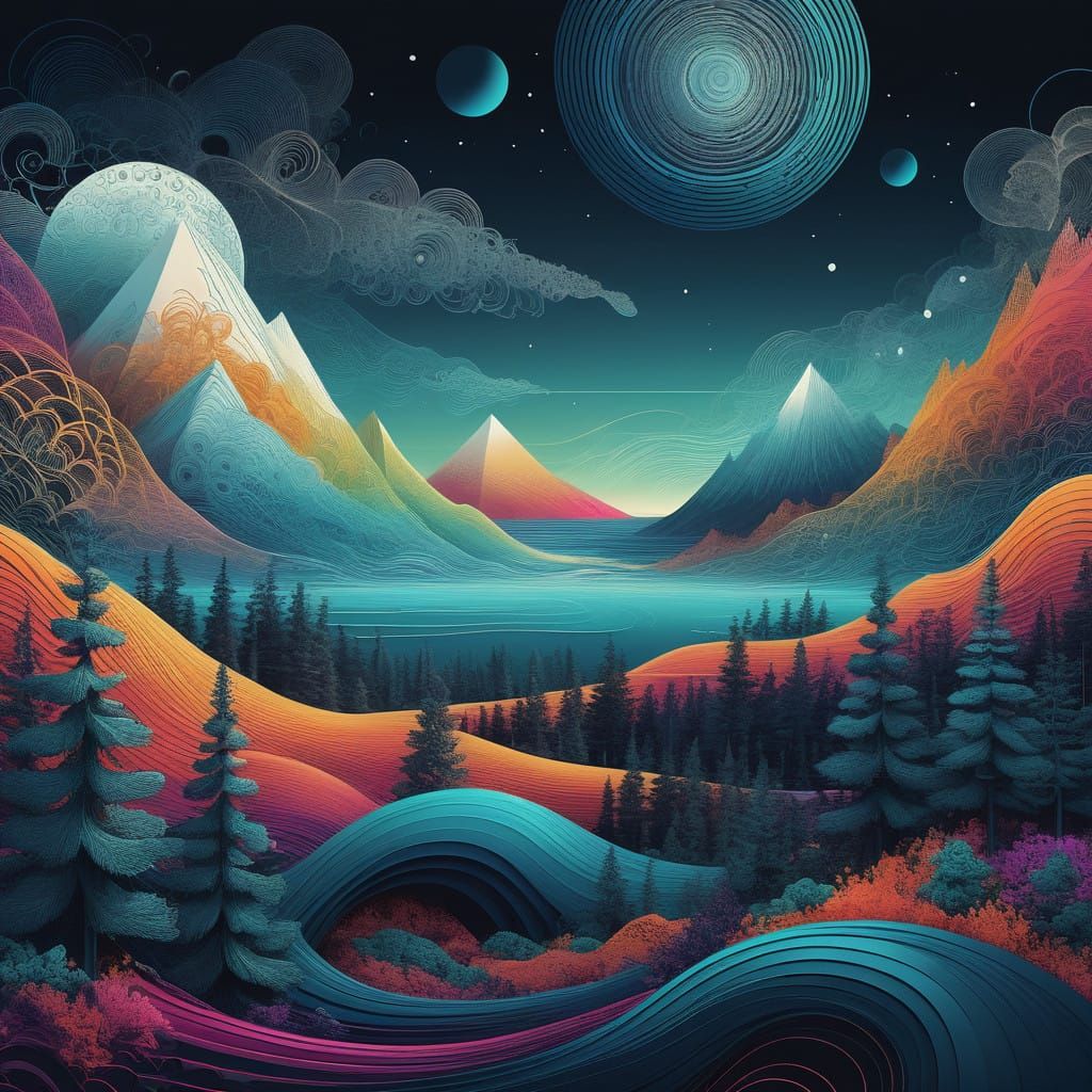 Dreamlike Digital Realm in Vibrant Abstraction