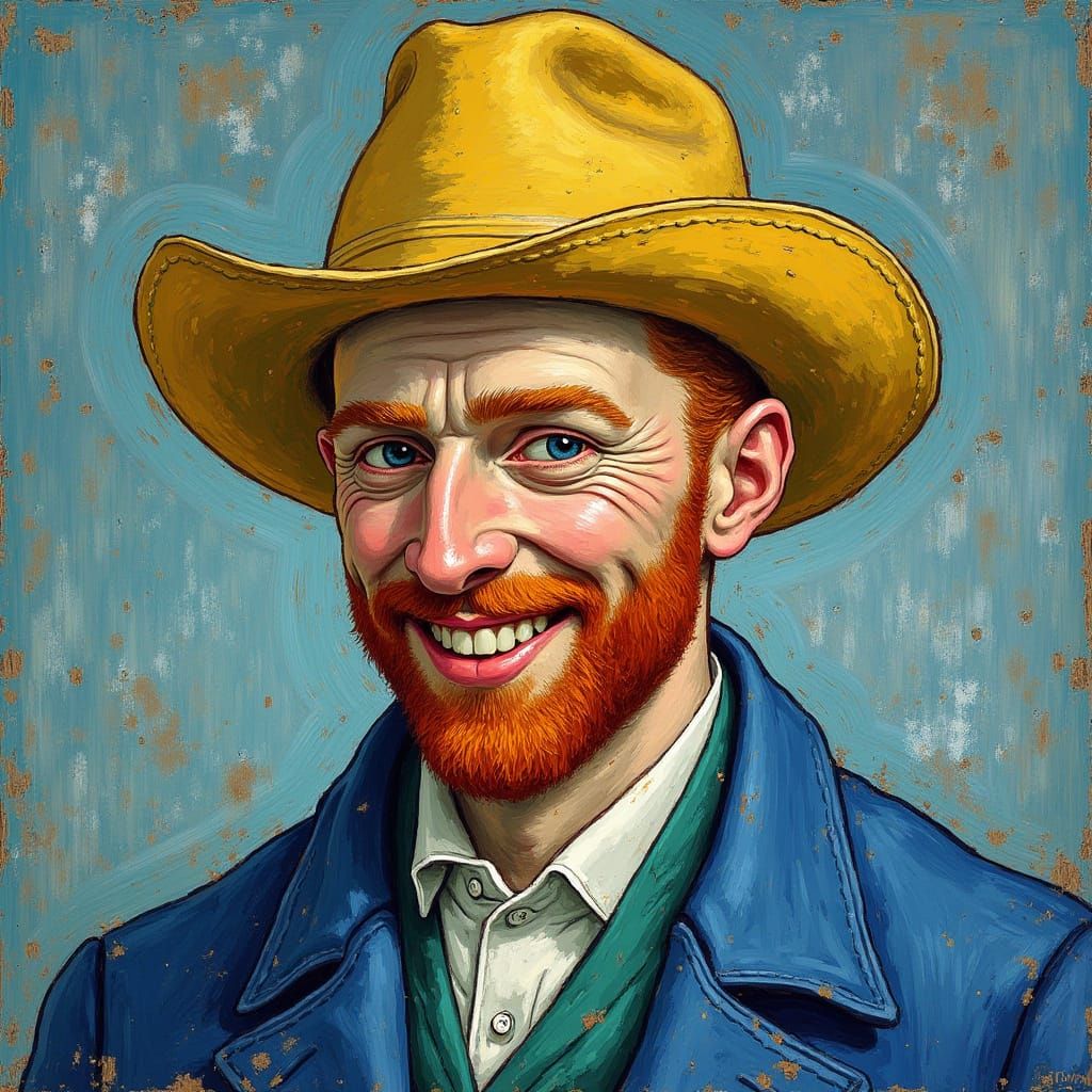 Van Gogh Smiles in a Whimsical Post-Impressionist Style