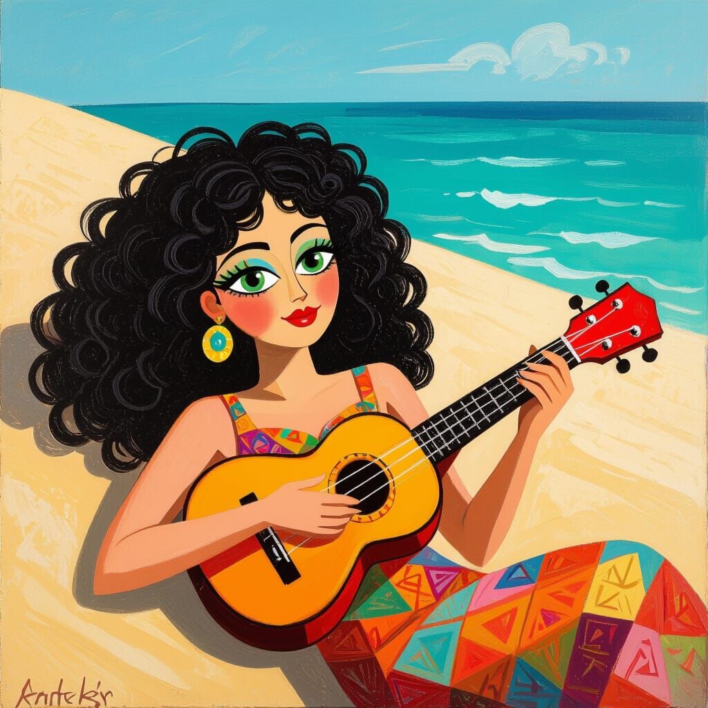 Woman on Dune with Ukulele in Cobra Style