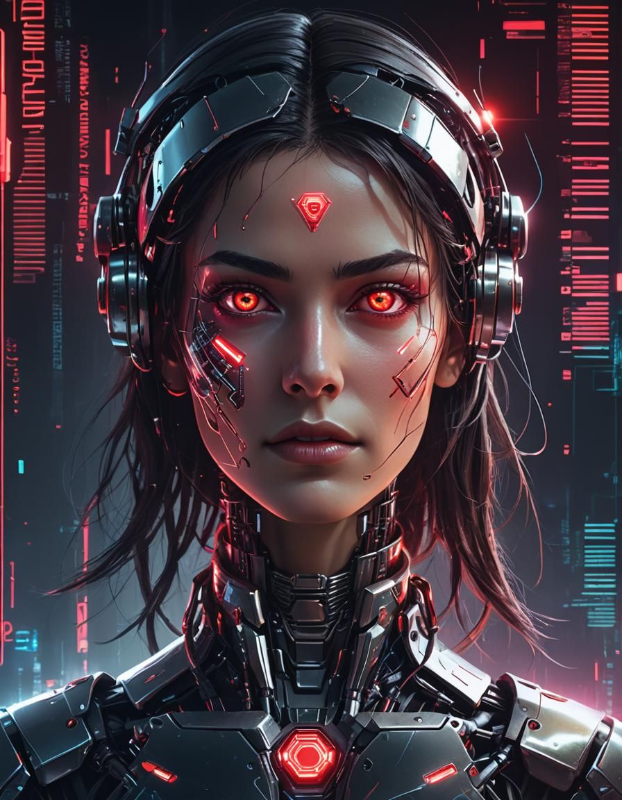 Futuristic Wanted Poster of Cybernetic Woman in Cyberpunk St...