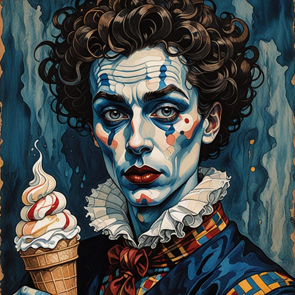 Melancholy Clown with Ice Cream