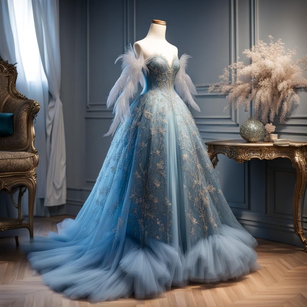 Rococo Princess Dress with Swan Wings on Form