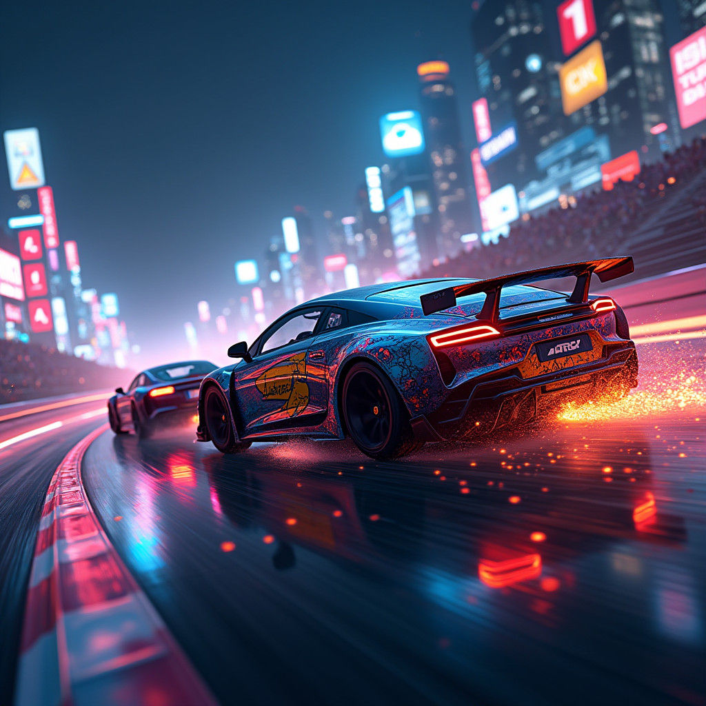 High-Speed Neon Racing Scene at Night