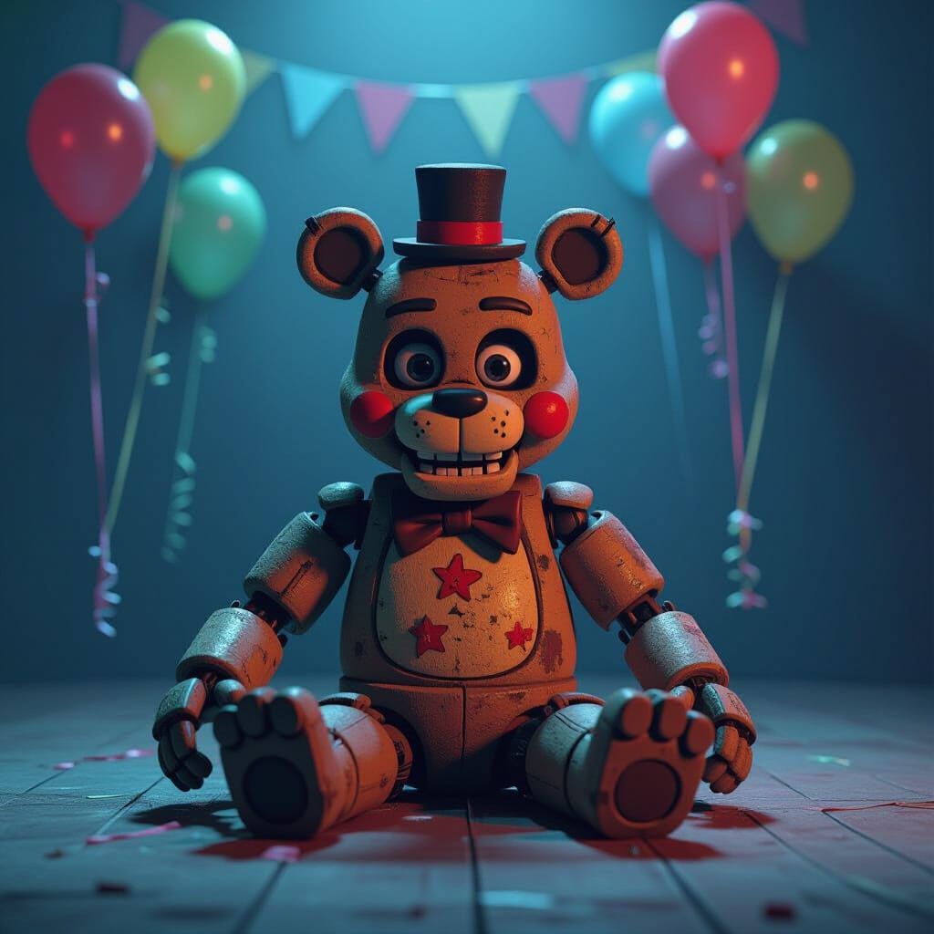 Vintage Freddy Fazbear Animatronic in Dark Neon Style