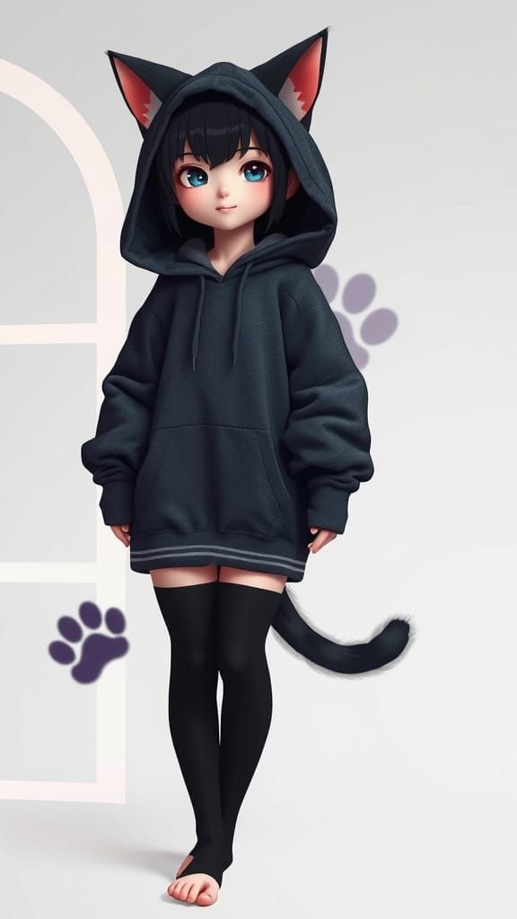 Cat-Human Hybrid in Cozy CG Style
