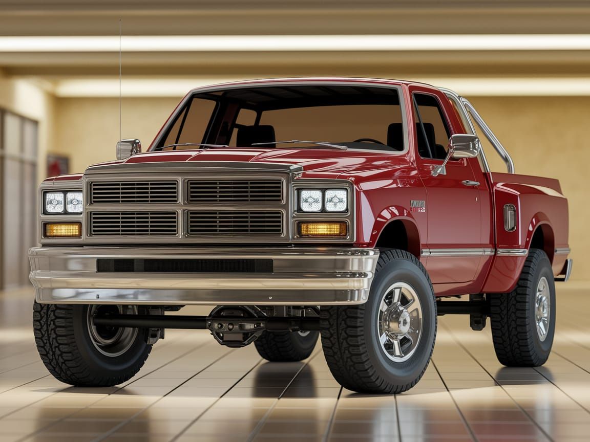 90s Inspired Pickup Truck Concept in Showroom