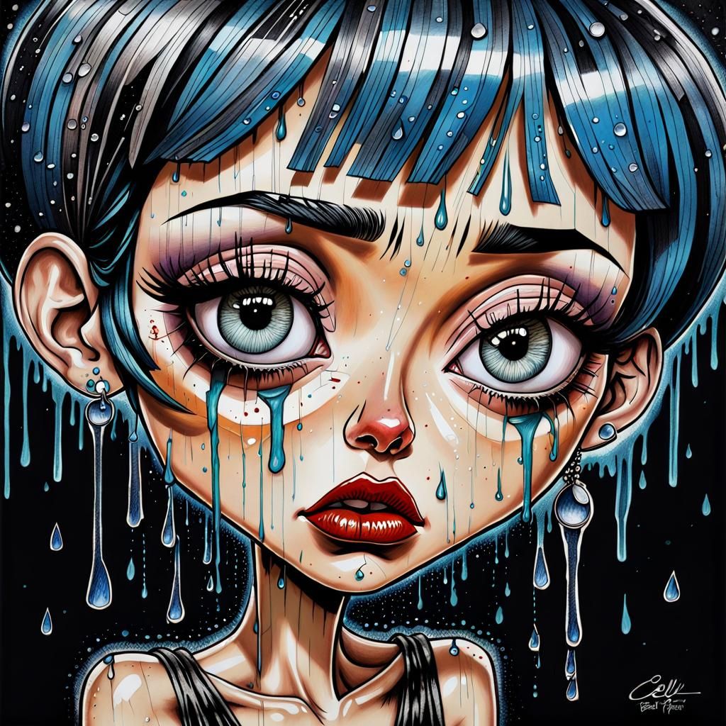 Pop Art Woman with Tears and Cartoon Style
