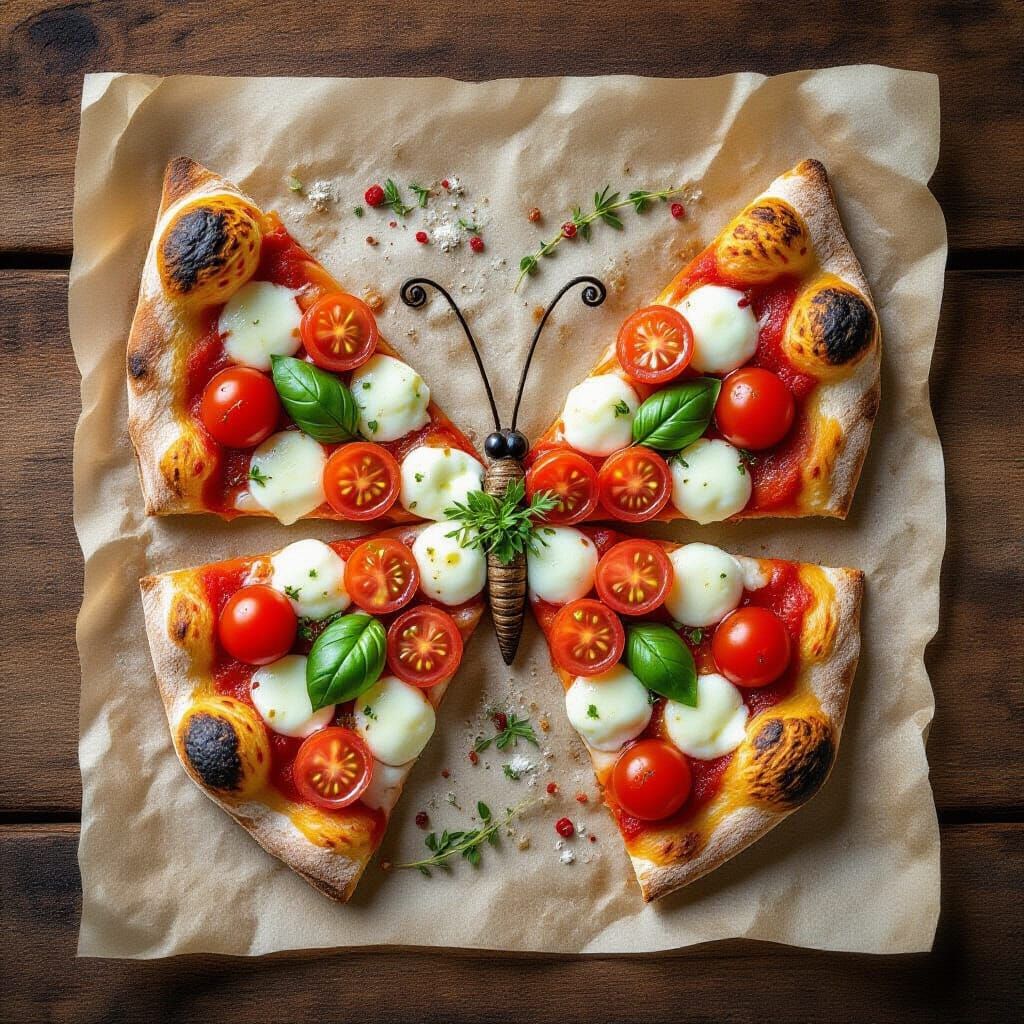 Butterfly Pizza in Arcimboldo Still-Life Style