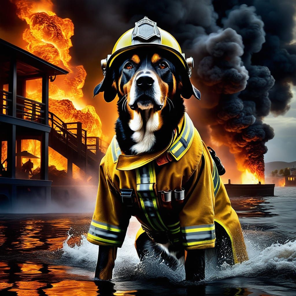 Heroic Firefighter Dog Battles Inferno in Epic Fantasy Lands...