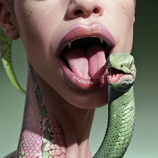Surreal Human Head with Snake Tongue in 3D
