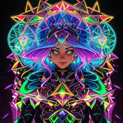 Psychedelic Glass Fairy: Holographic Geometric Artwork