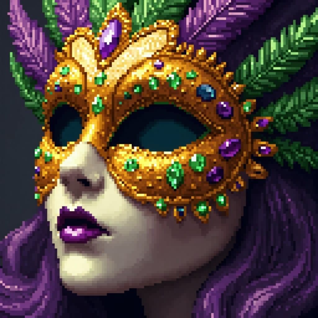 Golden Mardi Gras Mask in Cyberpunk Style