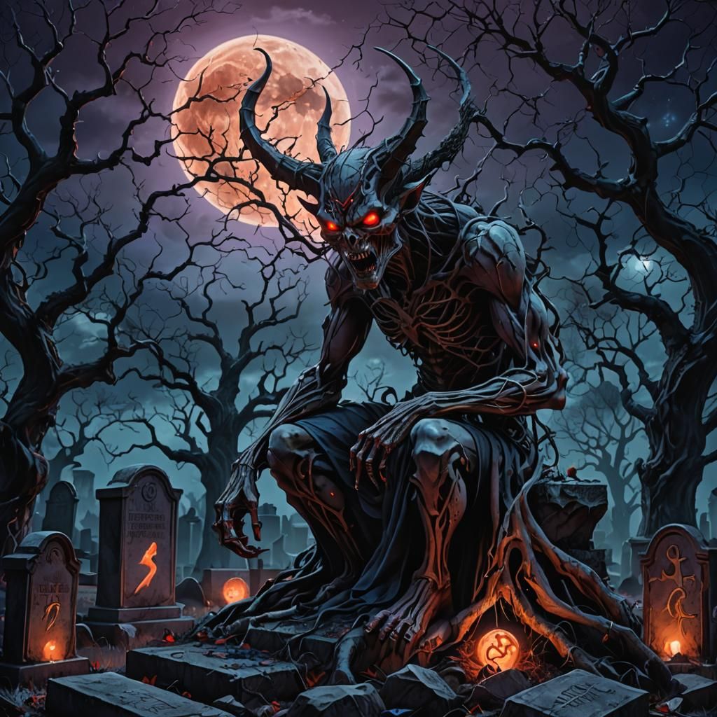 Crying Demon in Graveyard, Biomechanical Surrealism