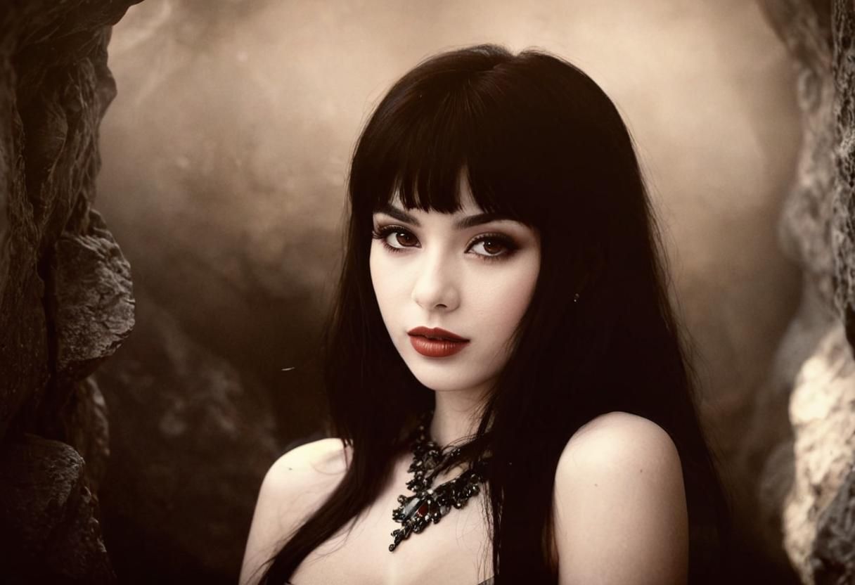 Intense Gaze: Portrait in Cave, Photorealistic Style