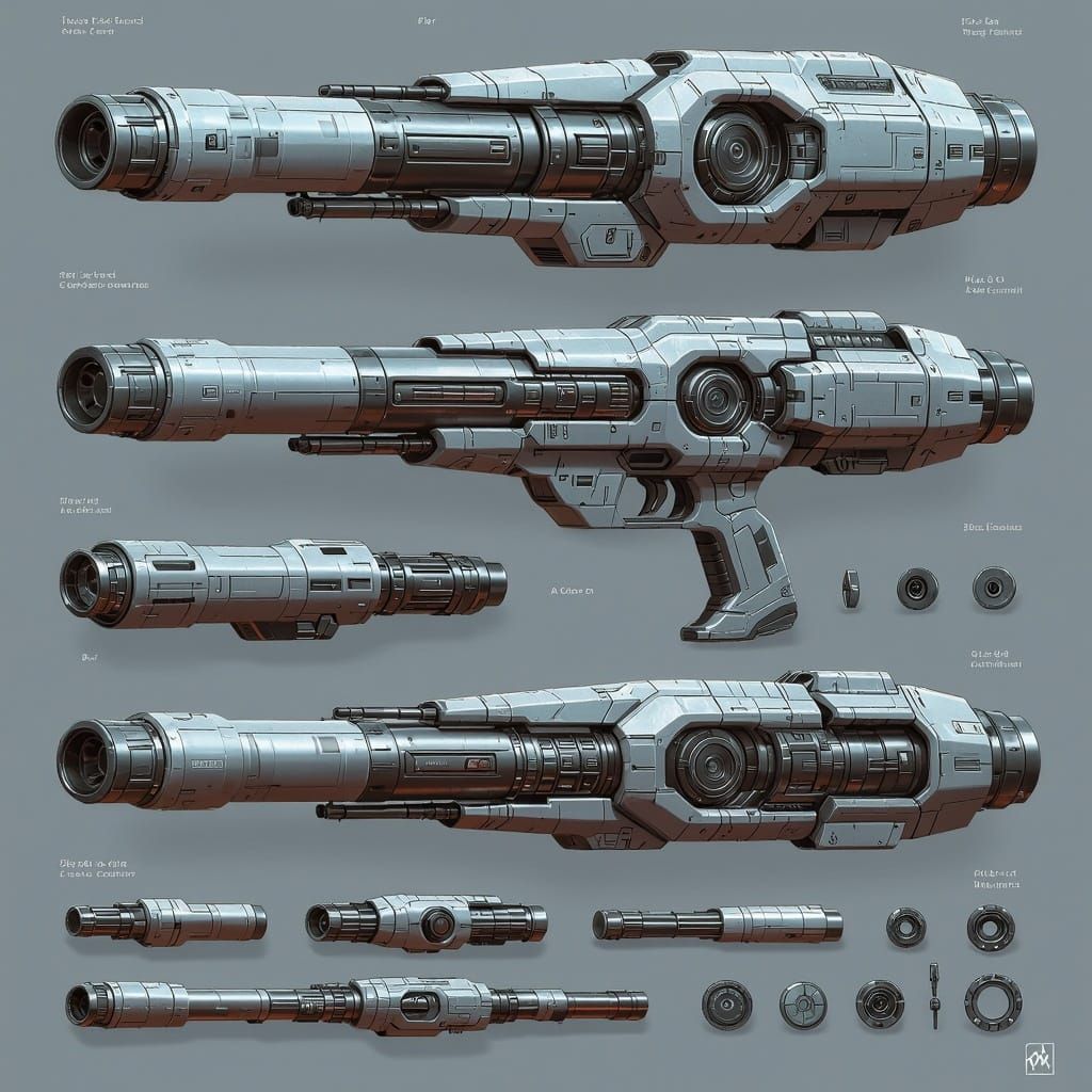 Industrial Futuristic Rail Gun Blueprint in Cyberpunk Style
