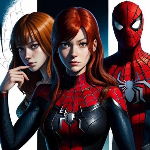 Anime Style Spider-Man with Mary Jane and Black Cat