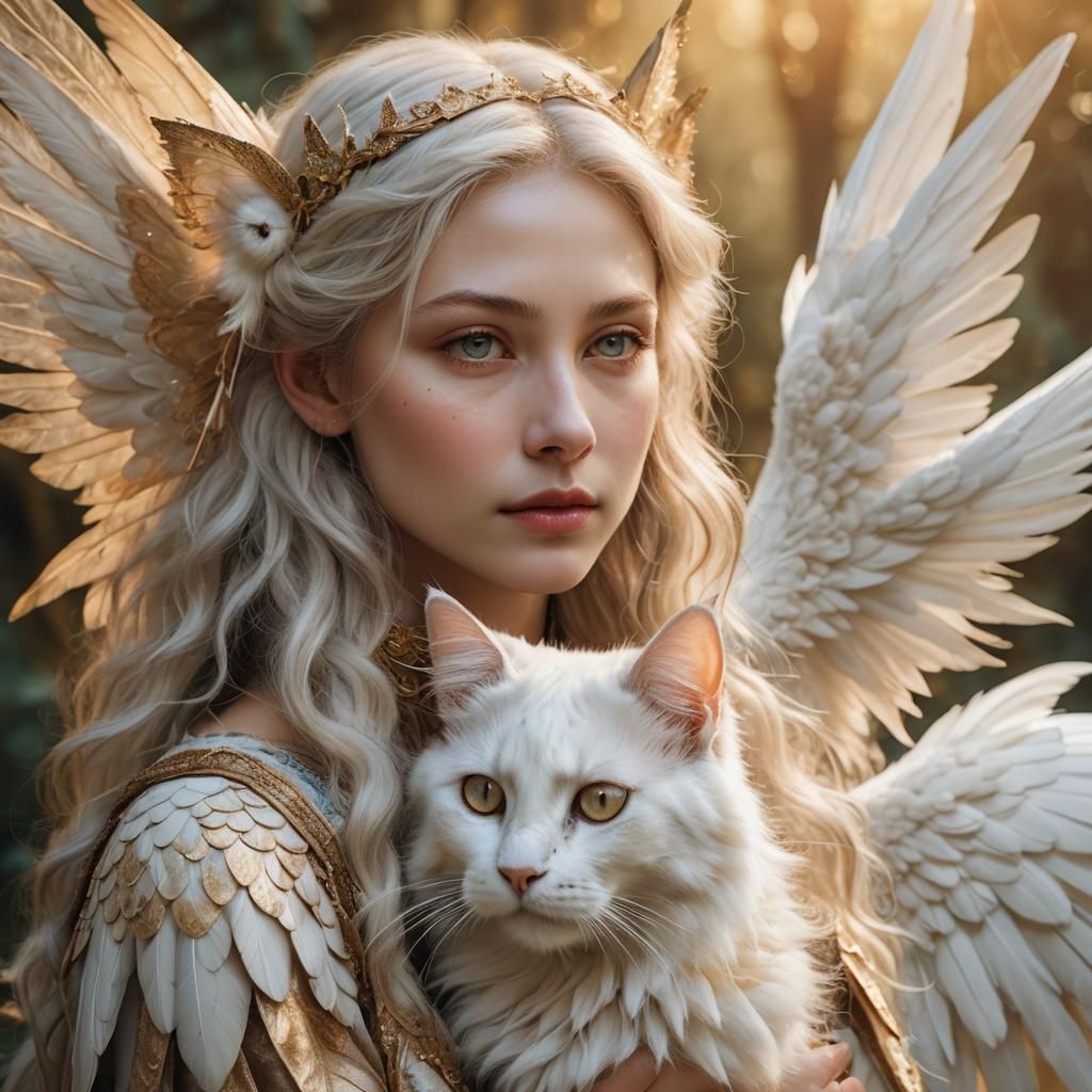 Winged Cat and Fairy: Photorealistic Fantasy Portrait