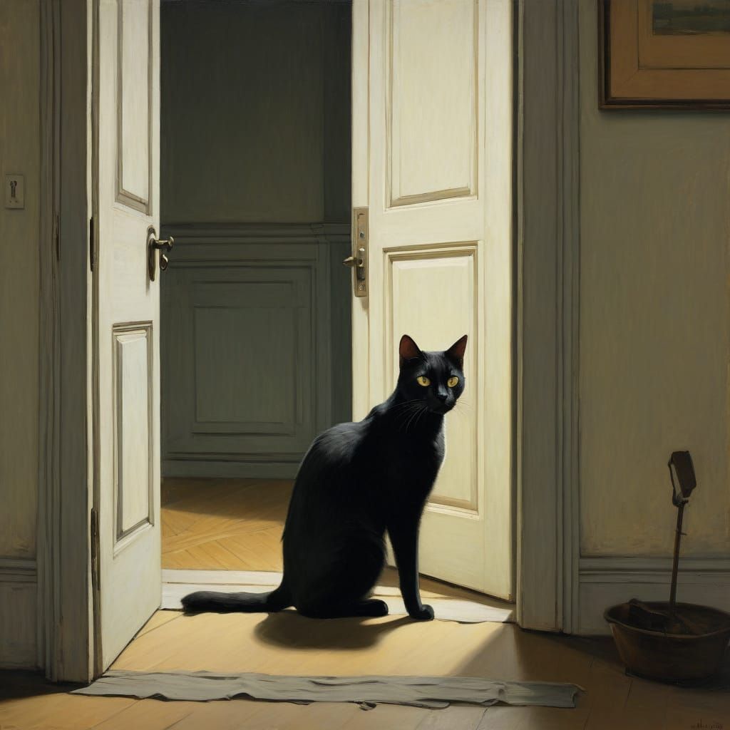 Whimsical Black Cat Seeks Entry to Cozy Italian Home