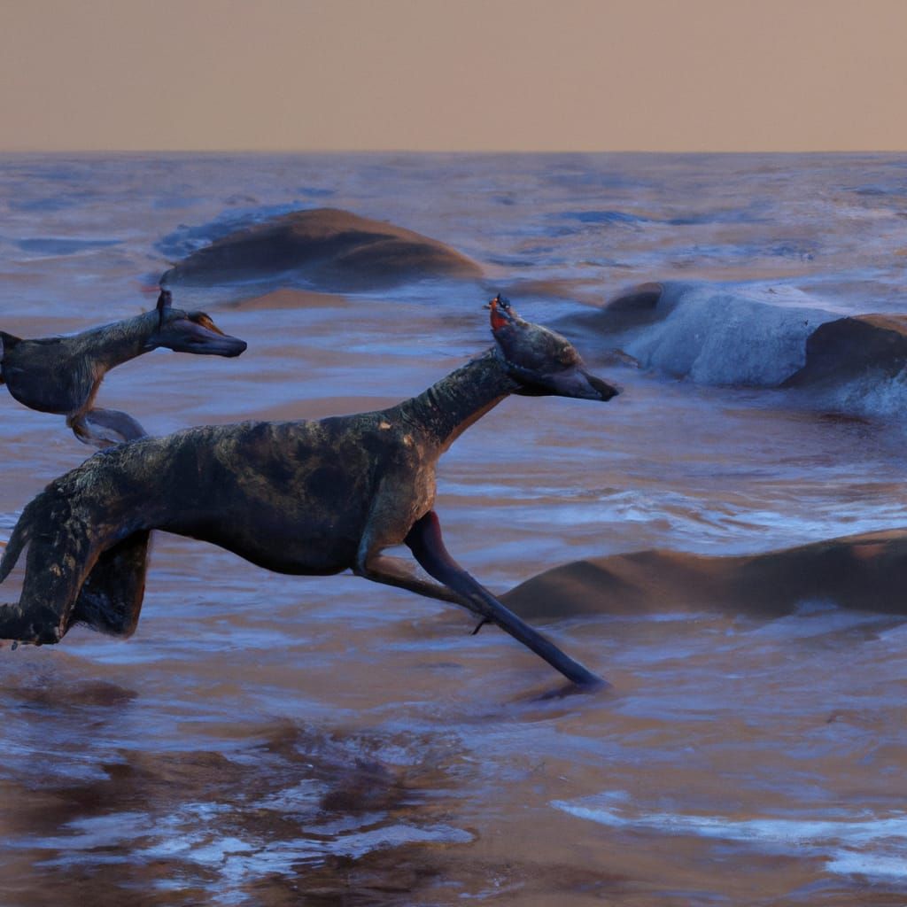 Brindle Greyhounds at Sunset: Detailed Matte Painting