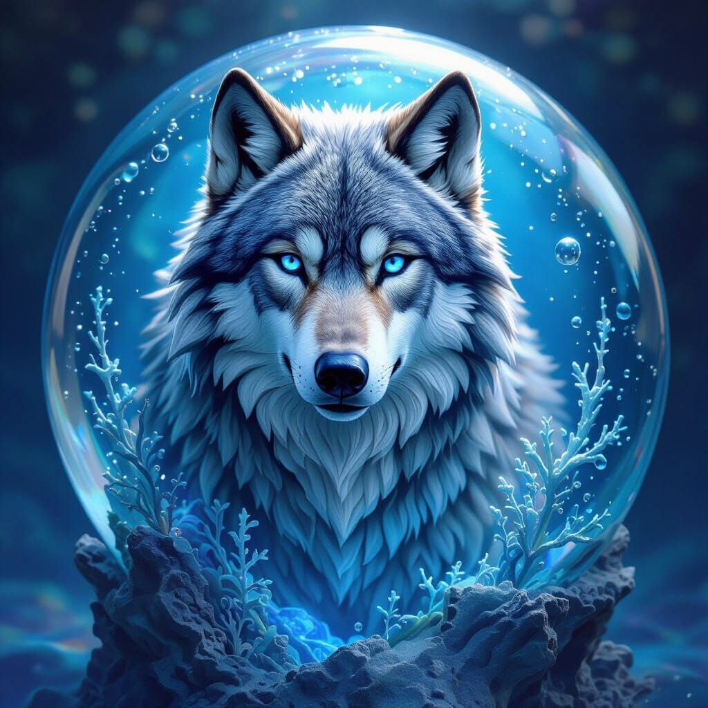 Majestic Wolf Sculpture in Ethereal Watercolor Style